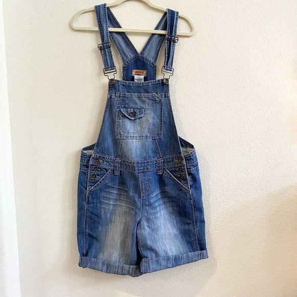 No Boundaries Pants - Vintage 90s No Boundaries Overalls Juniors Blue Denim Short Cut Baggy
